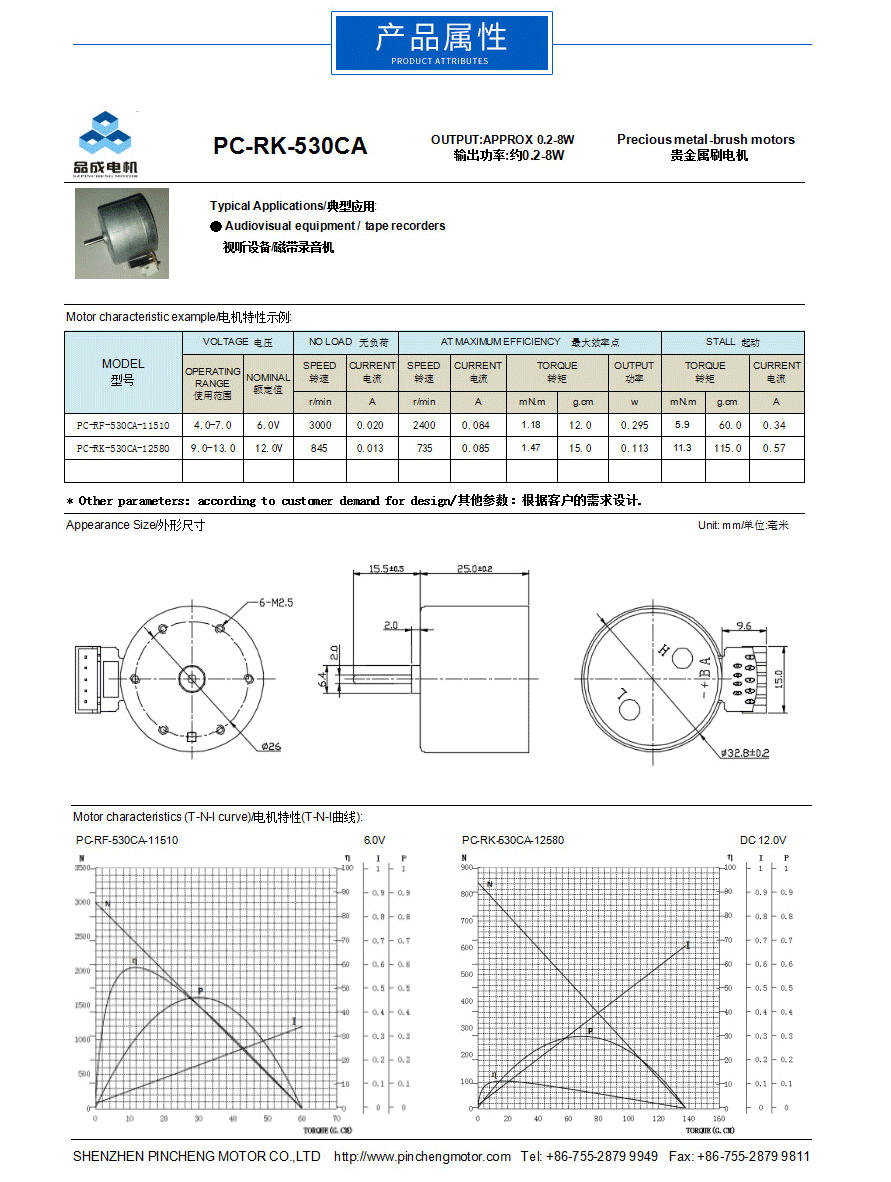 玩具汽車機(jī)芯直流電機(jī)530屬性 玩具汽車機(jī)芯直流電機(jī)530屬性